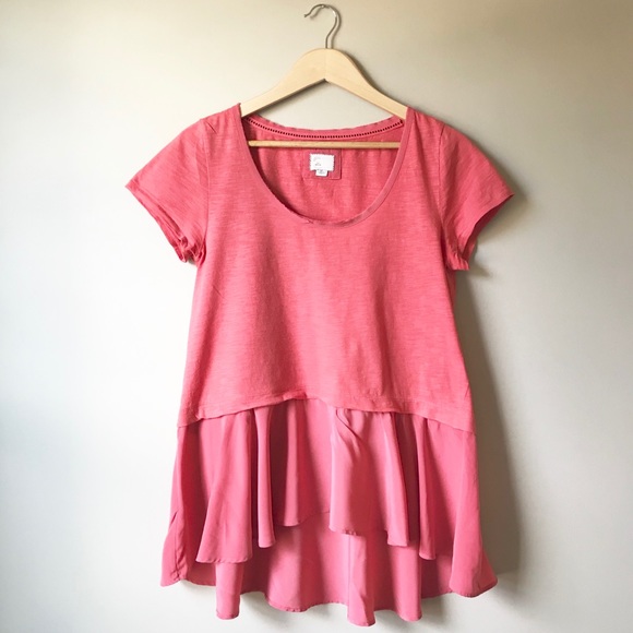 Anthropologie Tops - Anthropologie Postmark pink peplum tee shirt